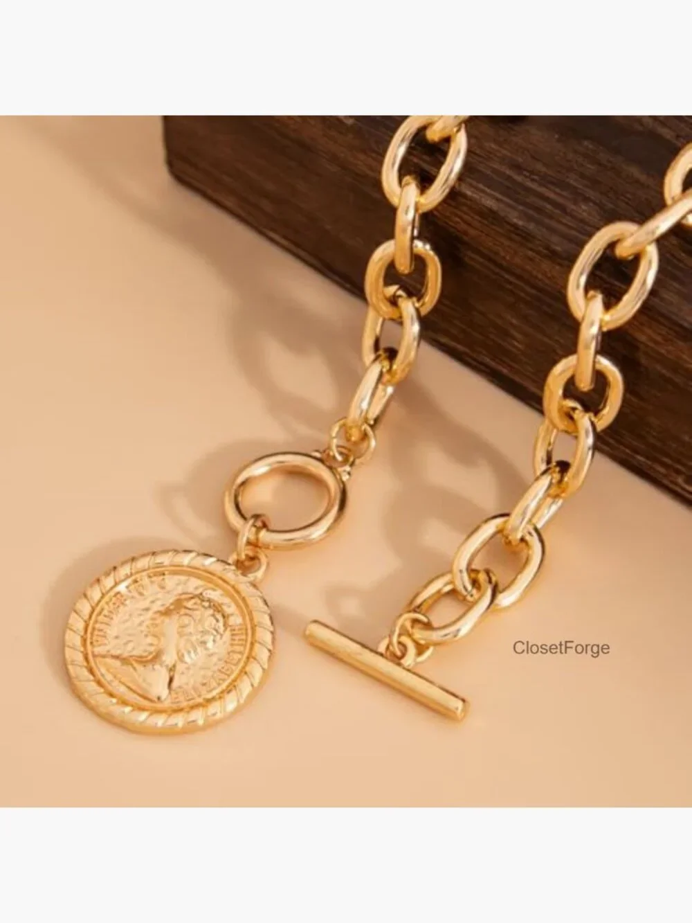 Chunky Paperclip Chain Pendant Necklace - Layered Gold OT Clasp - Picture 5 of 7